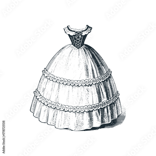 Vintage Crinoline (hoop skirt)– Black and White Icon Vector and Illustration	