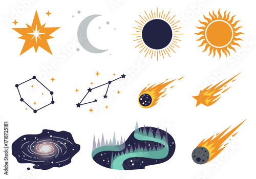 An illustration of various astronomical elements
