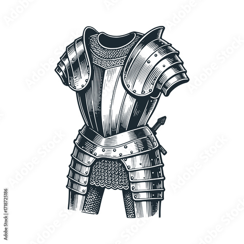 A vintage Plate armor – Black and White Icon Vector and Illustration