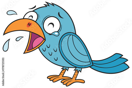 Crying Cartoon Bird with Open Mouth upset