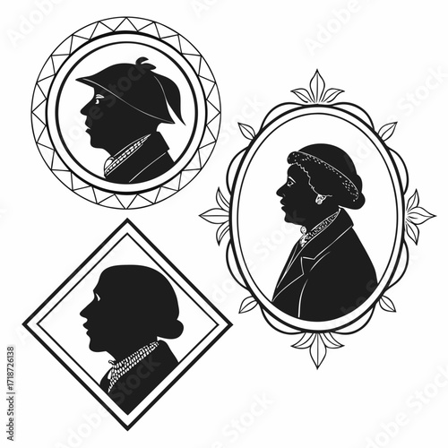Vintage Silhouette Portraits in Decorative Frames historical