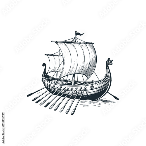 Trireme – Black and White Icon Vector and Illustration	