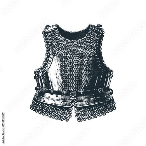 Chainmail armor – Black and White Icon Vector and Illustration