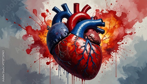 Anatomical heart with painted splashes