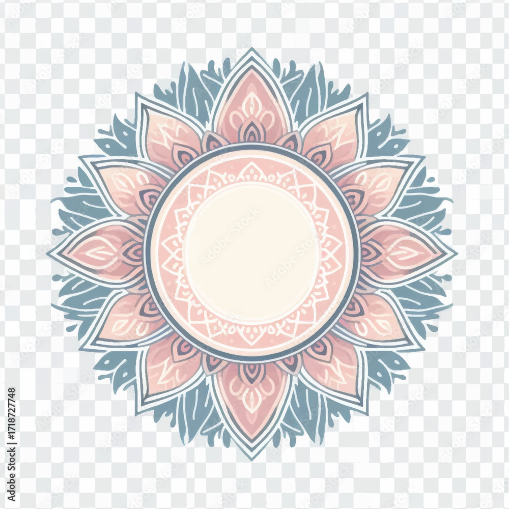 Naklejka premium Elegant floral mandala frame with intricate pastel patterns.