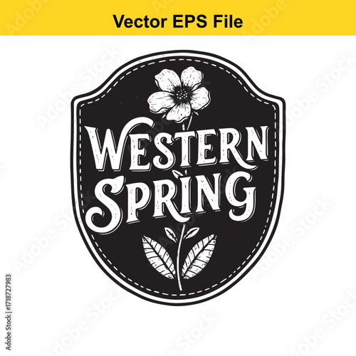 Western spring logo with flower and leaves, isolated on white background