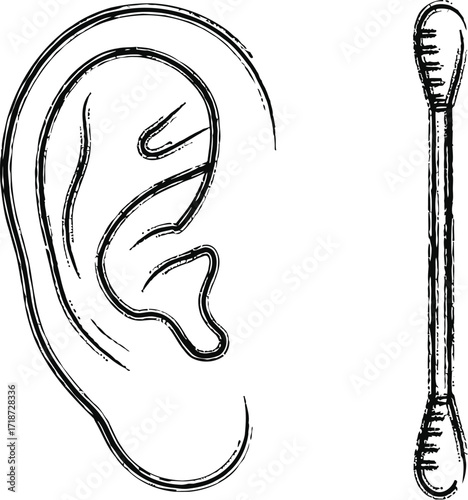 Ear cleaning illustration cotton swab hygiene healthcare concept vector
