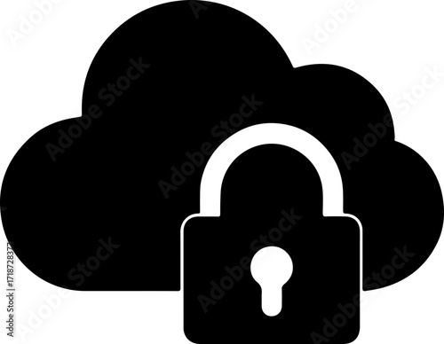 Cloud lock outline, secure storage icon, data protection interface, cloud security design, encrypted backup symbol, privacy technology system