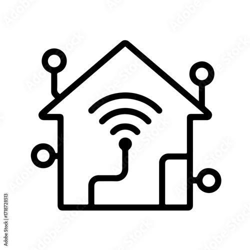 Smart house outline, IoT home icon, automation interface design, connected home symbol, intelligent building technology
