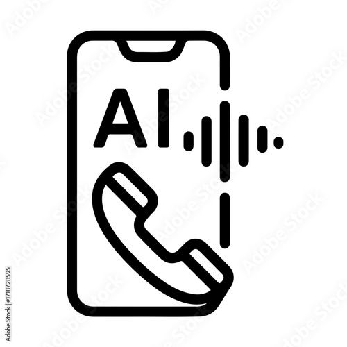 AI phone outline, voice assistant icon, smart call interface, speech technology design, digital communication symbol