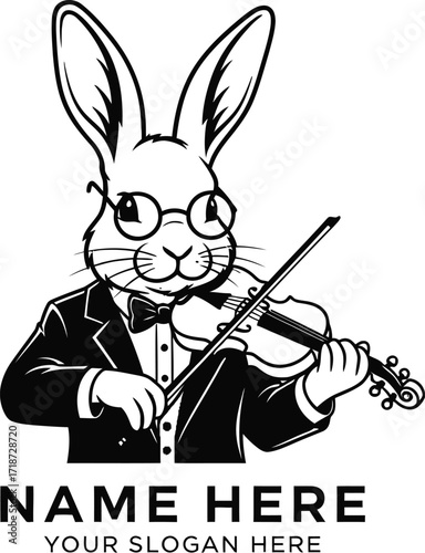 Rabbit violinist logo design professional music band vector vector