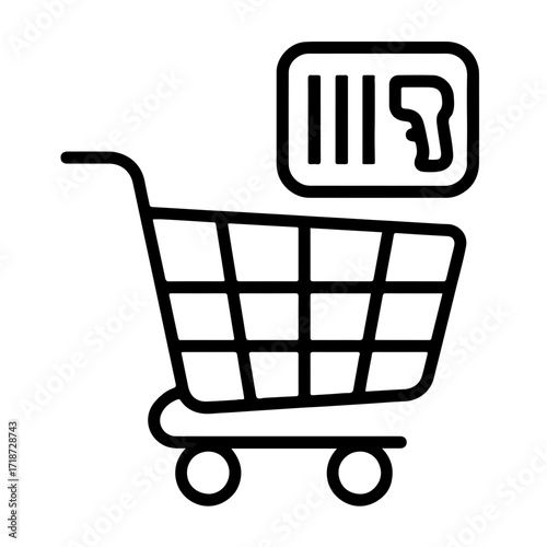 Shopping cart scanner outline, retail barcode icon, e-commerce app interface, digital shopping design, automated checkout symbol