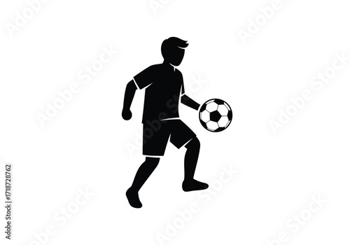 Vector illustration of illustration of silhouette of a soccer player dribbling a ball