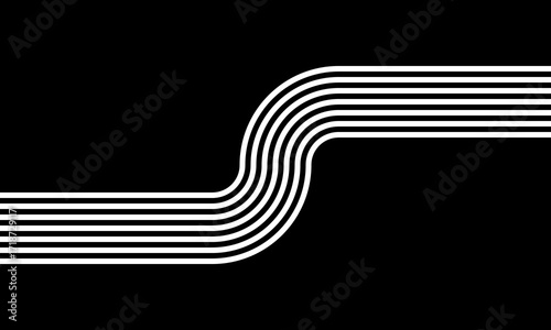 white curved parallel lines on black background, meditation zen garden top view or life balance vector illustration, river stream abstract