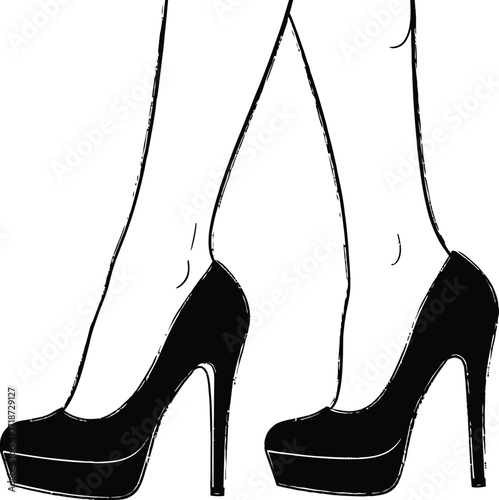 Black high heels fashion illustration women shoes footwear legs vector