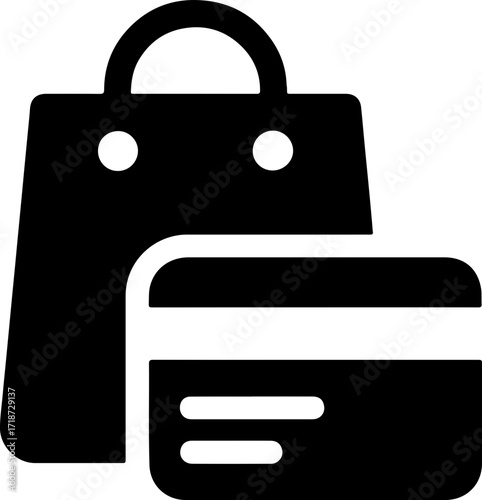 Shopping bag credit card icon, e-commerce payment system, retail purchase app, online shopping transaction, digital payment method, secure checkout process
