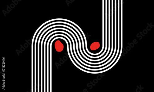 7 curved parallel lines, meditation zen garden top view or life balance vector illustration, river stream abstract