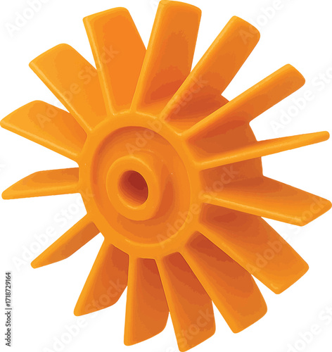 3D plastic model turbine rotor with sharp fins isolated on white