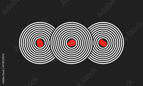 3 concentric circles and red stones, meditation zen garden top view or life balance vector illustration