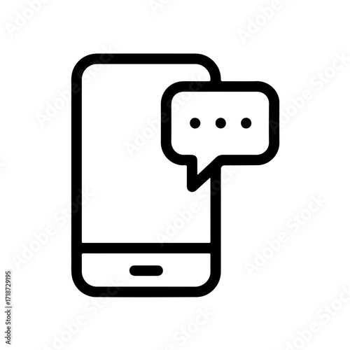 Phone SMS outline icon, text message interface, mobile messaging design, smartphone communication symbol, text chat app technology