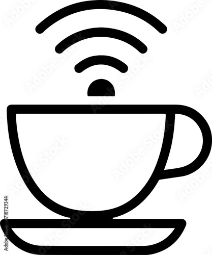 Wi-Fi coffee outline, cafe internet icon, digital workspace interface, connectivity symbol design, smart cafe technology
