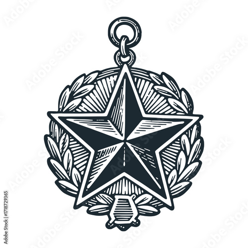 Vintage star badge – Black and White Icon Vector and Illustration	