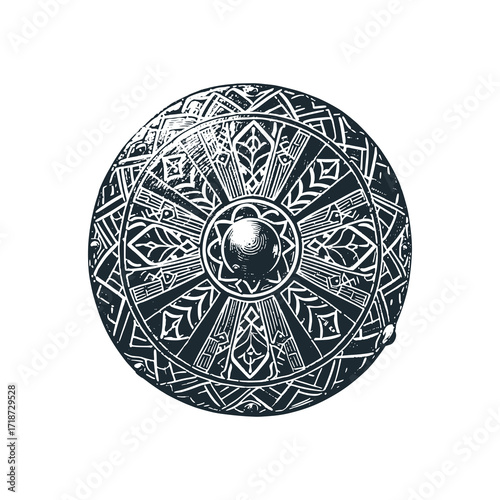 A vintage Aspis. Hoplite shield – Black and White Icon Vector and Illustration	