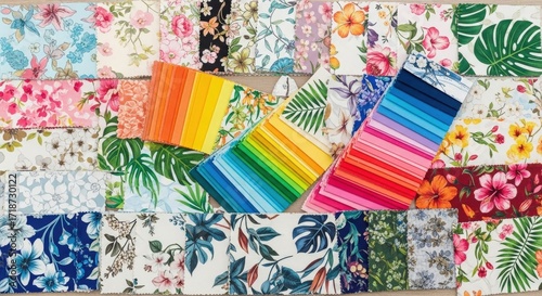 Floral Fabric Swatches with Color Palettes Textile Design Colorful.