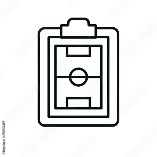 Strategic soccer game plan on clipboard, a modern outline illustration perfect for sports marketing and coaching resources with a clean, crisp design