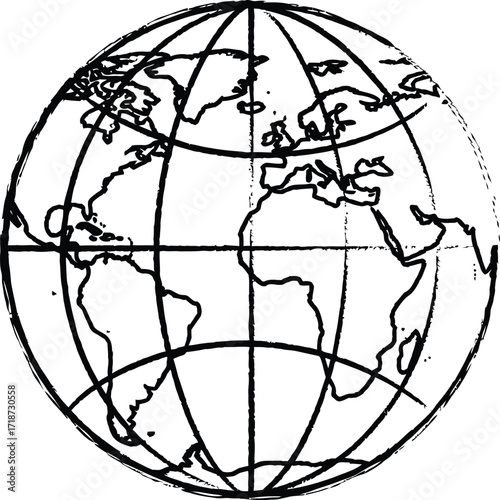 Globe world map outline vector earth continents geography travel vector