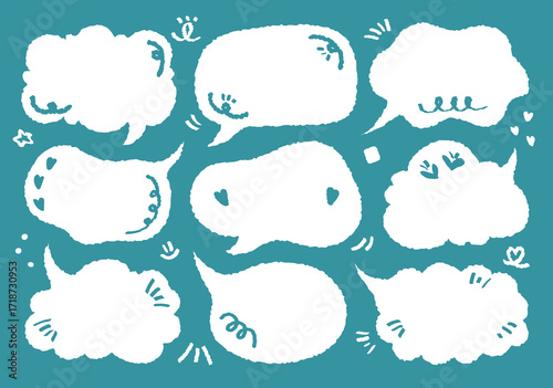 Set of hand drawn style cute memo sticker. Variety abstract shapes of  speech bubble. quote frames blank with crayon draw in blue color. Chat box balloon cloud. Label tag collection vector for text.