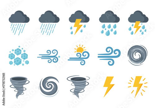 Icons show various weather conditions including rain hail wind storms and tornadoes