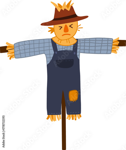 Autumn farming scarecrow design line illustration