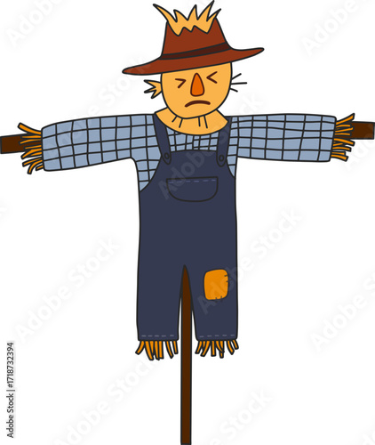 Autumn farming scarecrow design line illustration