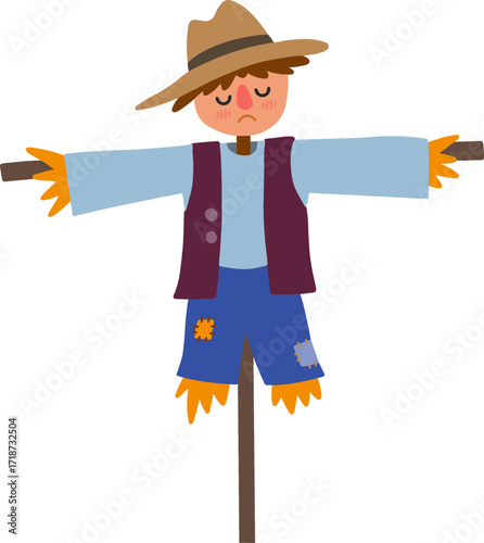 Autumn farming scarecrow design line illustration