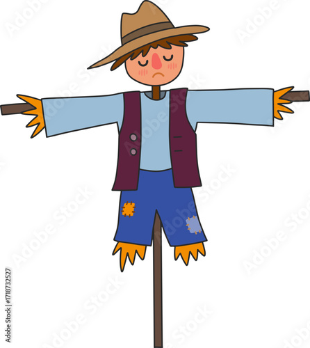 Autumn farming scarecrow design line illustration