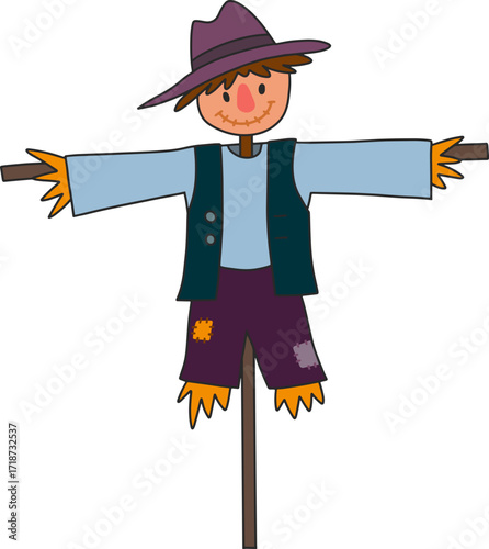 Autumn farming scarecrow design line illustration