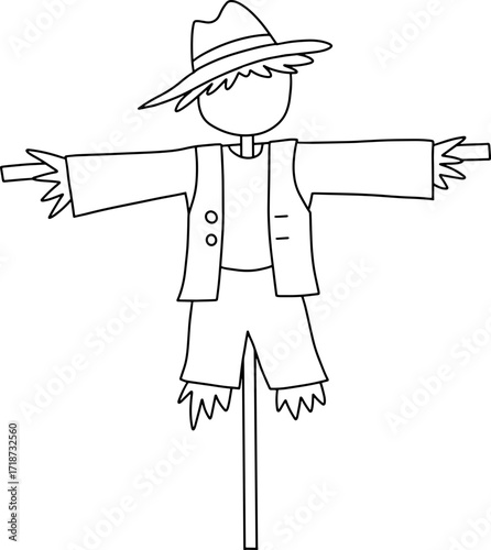 Autumn farming scarecrow design line illustration