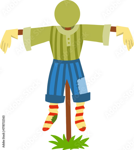Autumn farming scarecrow design line illustration