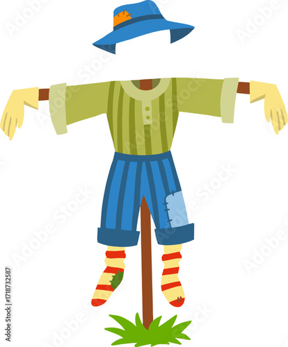 Autumn farming scarecrow design line illustration