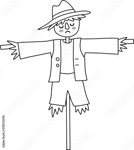 Autumn farming scarecrow design line illustration