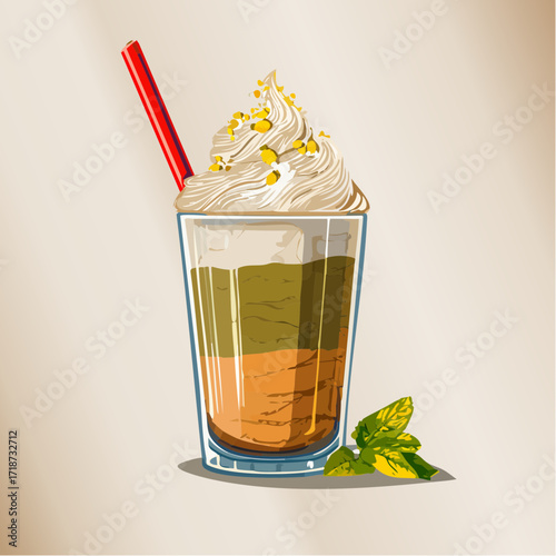 a glass of ice matcha latte