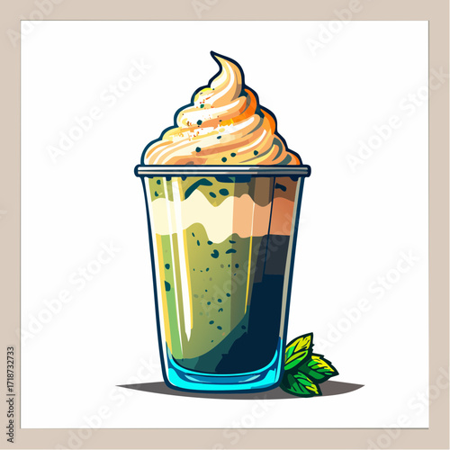 a glass of ice matcha latte