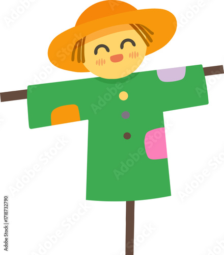 Autumn farming scarecrow design line illustration