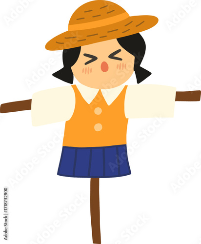 Autumn farming scarecrow design line illustration