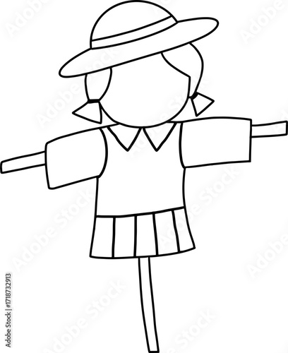 Autumn farming scarecrow design line illustration