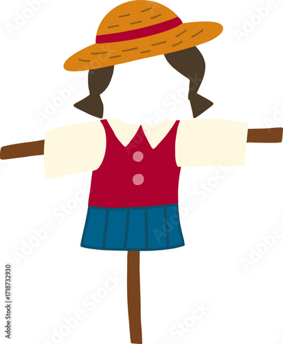 Autumn farming scarecrow design line illustration