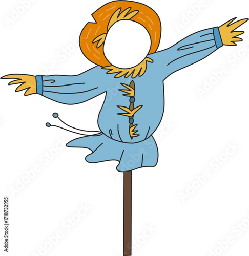 Autumn farming scarecrow design line illustration