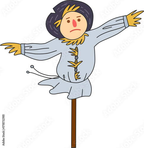Autumn farming scarecrow design line illustration
