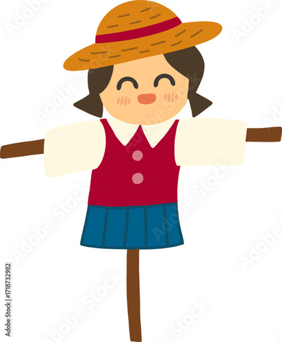 Autumn farming scarecrow design line illustration
